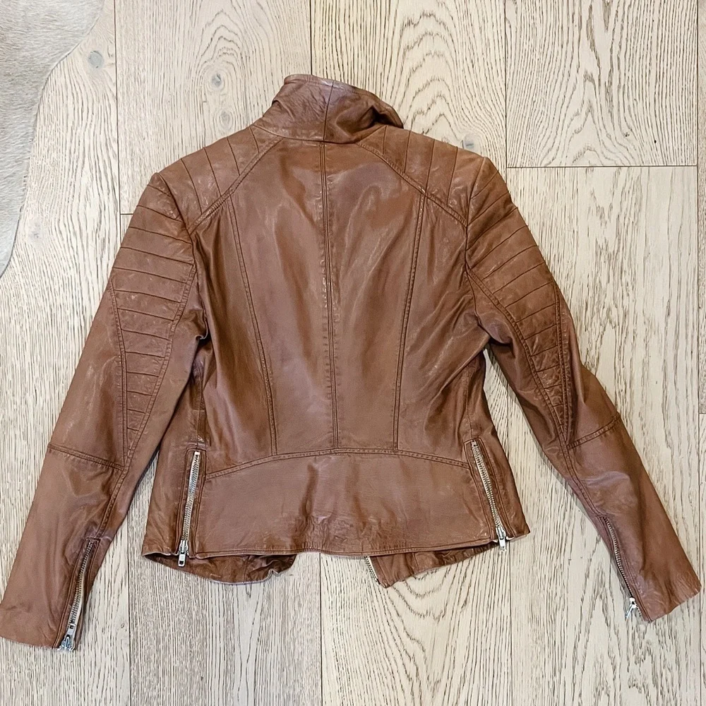 Muubaa Indus Leather Biker (Moto) Jacket in COGNAC. - Picture 5 of 8